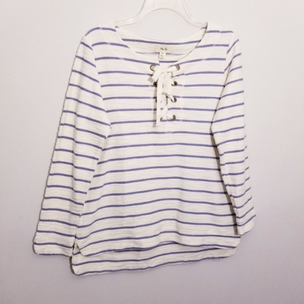 PER SE Lace-Up High Low Tunic New England Style Beach Hamptons Nautical Size M